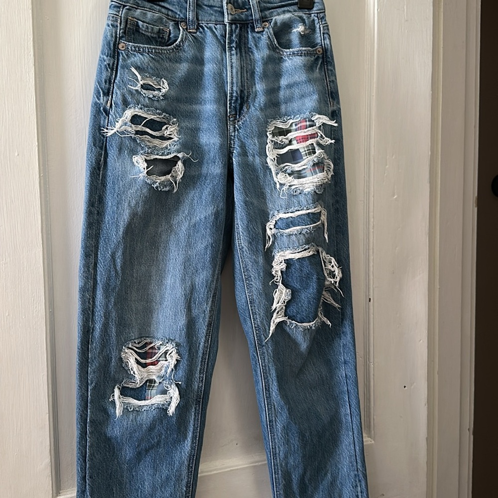 American Eagle Boho Distressed Patchwork Mom Stra… - image 2